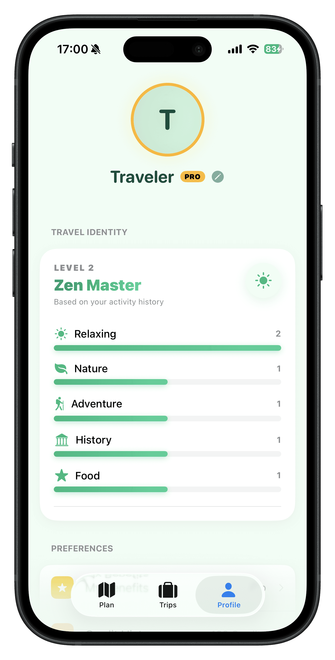 Persona Evolution System UI showing travel stats and leveling