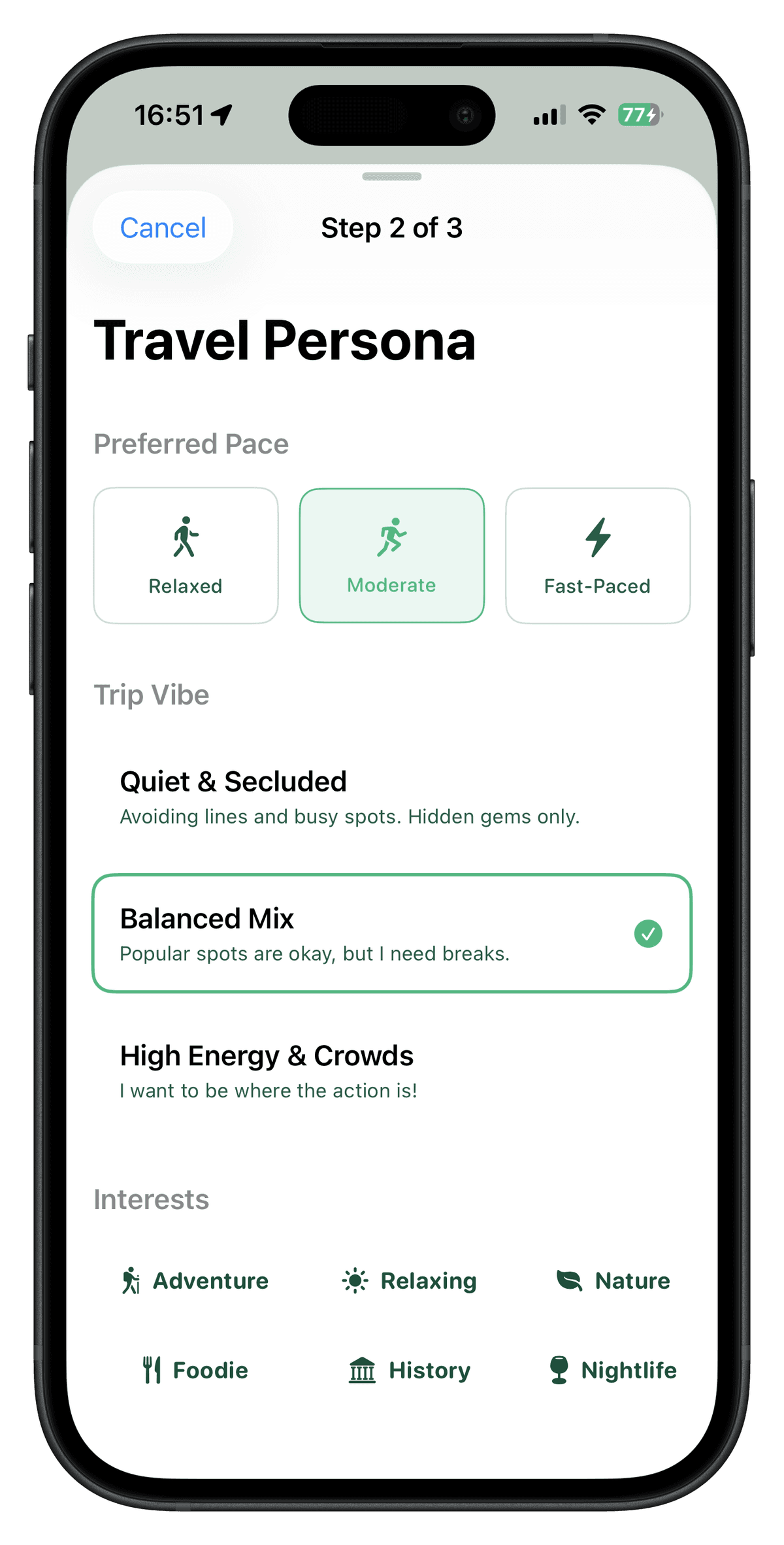 Tripmuse Wizard Interface